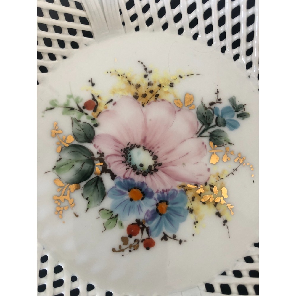 Sumi Decrotive Porcelain Dish from Romania Hand Modelled Hand Painted Crochet